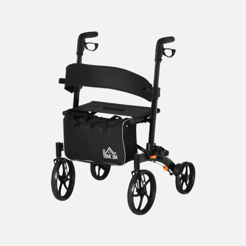 Homcom Aluminum Rollator Walker 10'' Wheels 300lb Capacity Folding Black
