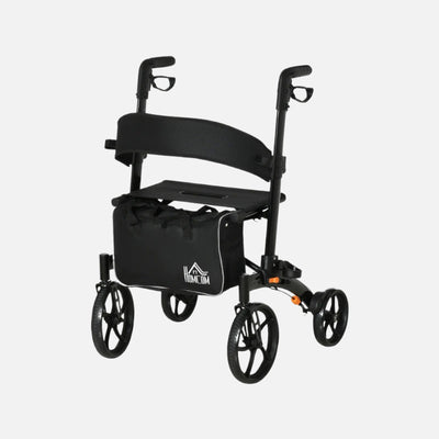 Homcom Aluminum Rollator Walker 10'' Wheels 300lb Capacity Folding Black