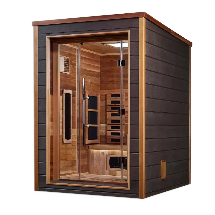 Golden Designs Nora 2 Person Hybrid (Full Spectrum IR or Traditional Stove) Outdoor Sauna | GDI-8222-01 Golden Designs