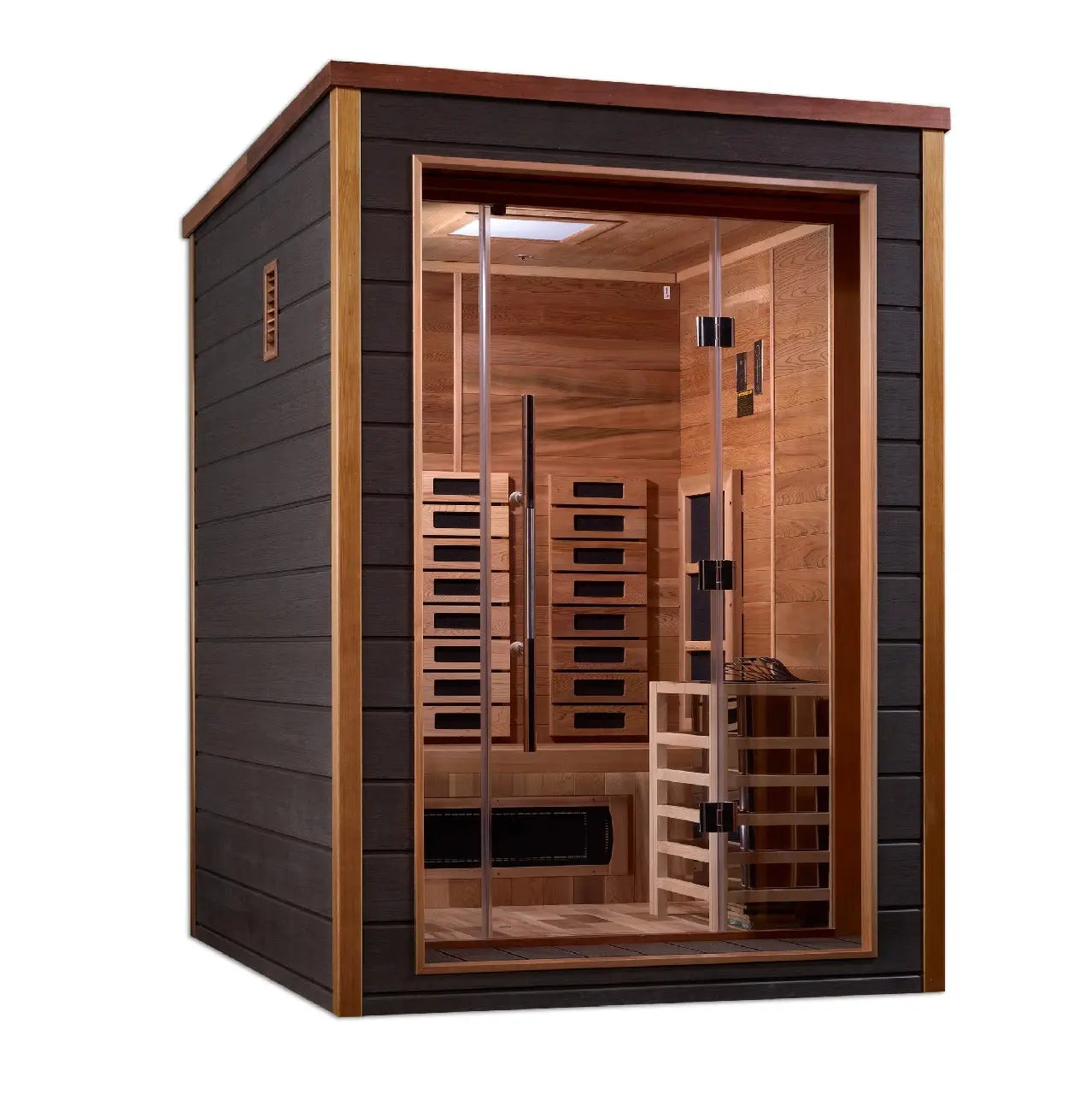 Golden Designs Nora 2 Person Hybrid (Full Spectrum IR or Traditional Stove) Outdoor Sauna | GDI-8222-01 Golden Designs