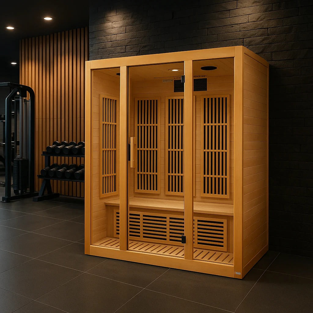 Maxxus Bellevue 3-Person Low EMF FAR Infrared Sauna Canadian Hemlock | MX-J306-01 Golden Designs