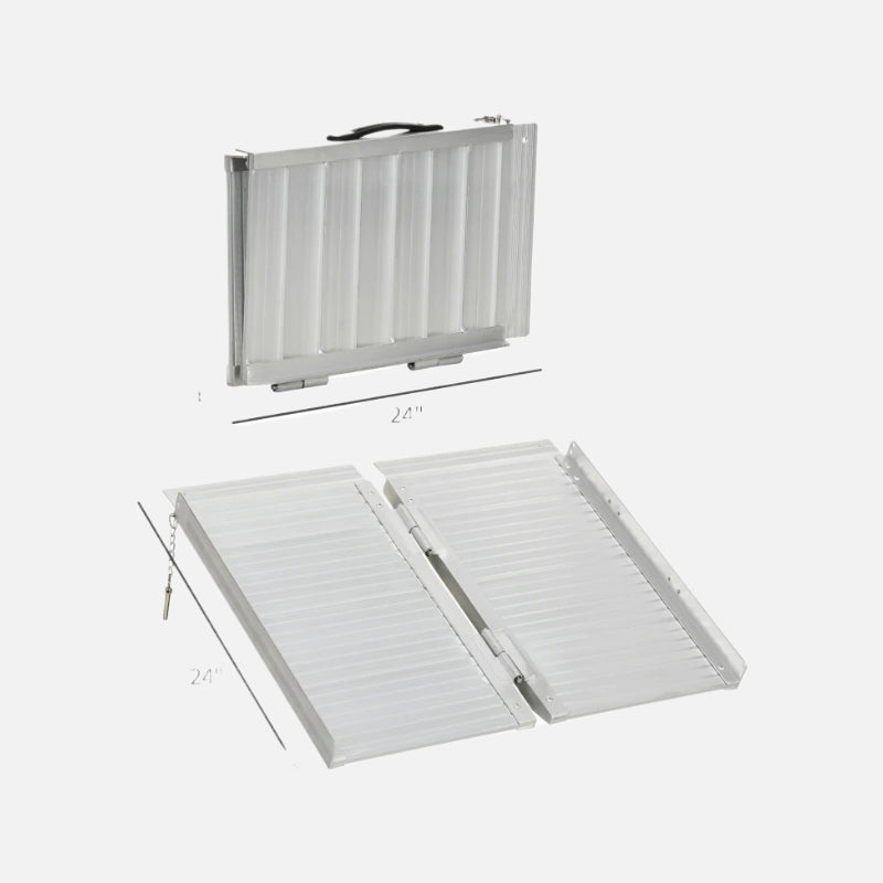 Homcom 2ft Foldable Handicap Ramp Textured Aluminum 600lb Capacity Silver