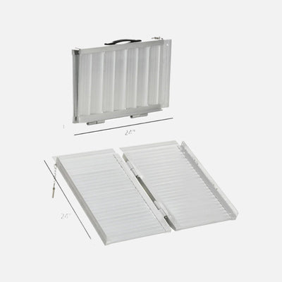 Homcom 2ft Foldable Handicap Ramp Textured Aluminum 600lb Capacity Silver