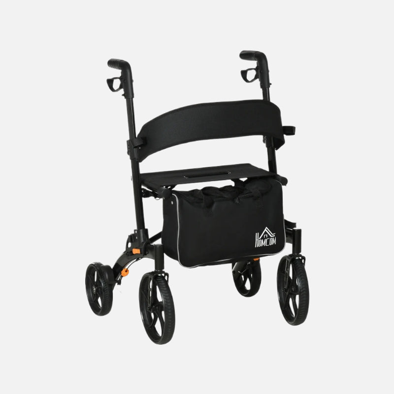 Homcom Aluminum Rollator Walker 10'' Wheels 300lb Capacity Folding Black