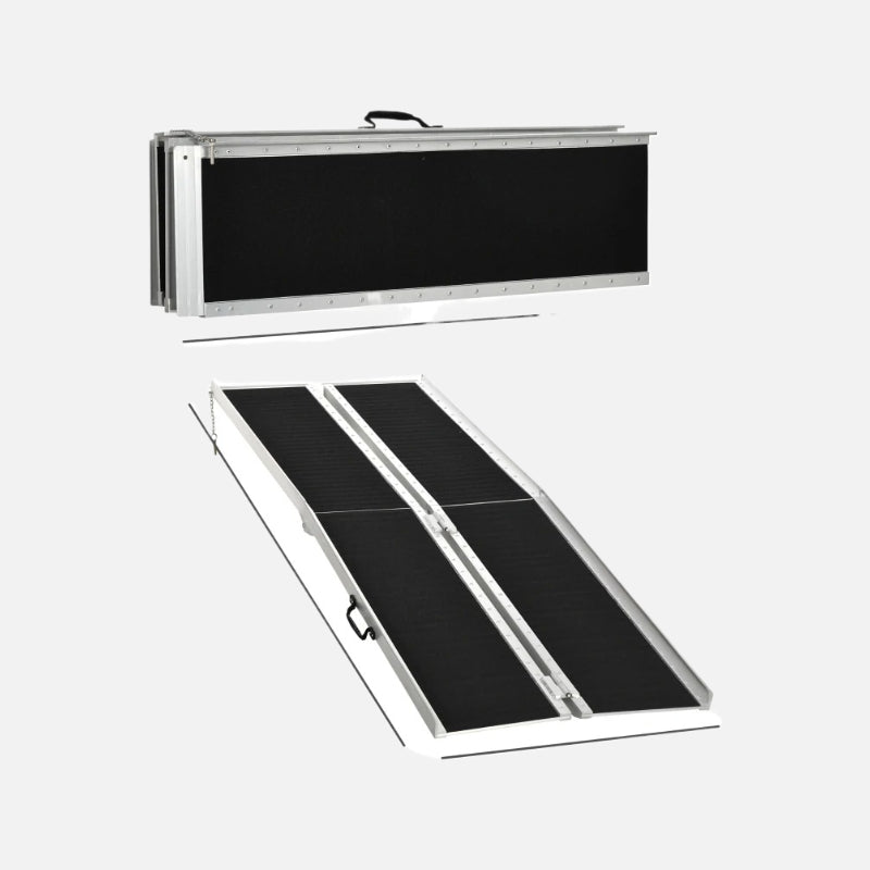 Homcom 8ft Skidproof Wheelchair Ramp 594lb Capacity Carpeted Foldable Aluminum Silver