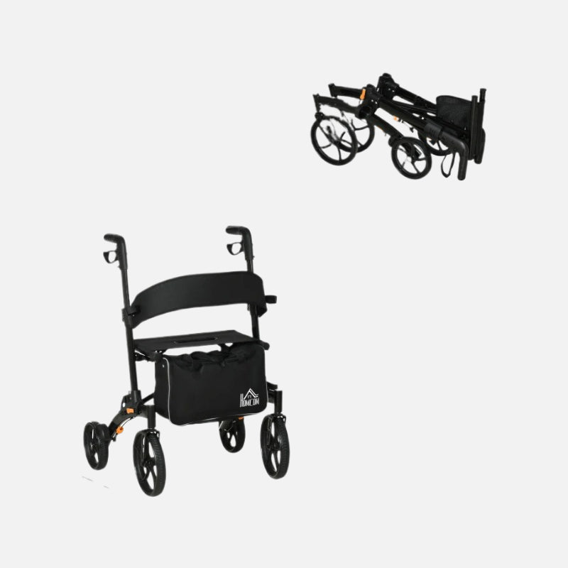 Homcom Aluminum Rollator Walker 10'' Wheels 300lb Capacity Folding Black