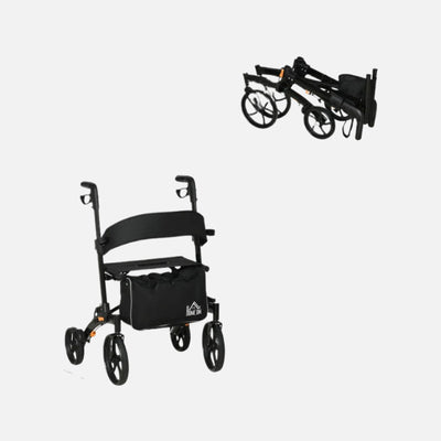 Homcom Aluminum Rollator Walker 10'' Wheels 300lb Capacity Folding Black