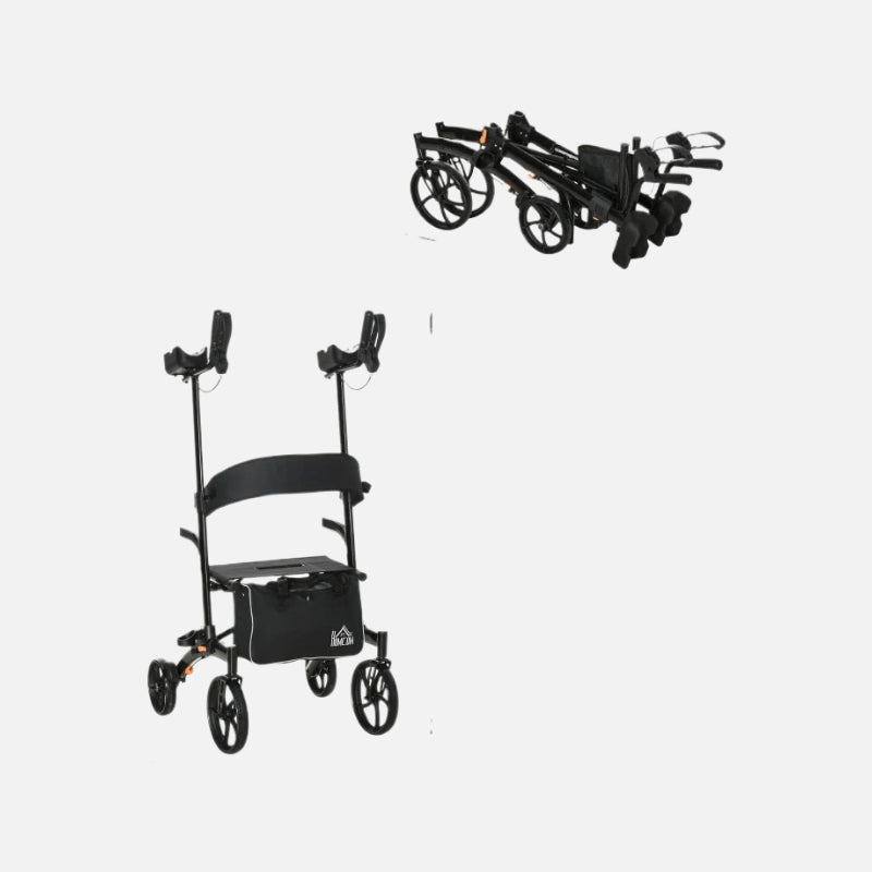 Homcom Aluminum Forearm Rollator Walker 10'' Wheels 299lb Capacity Folding Black