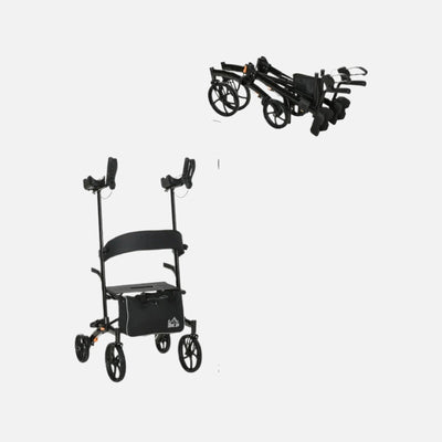 Homcom Aluminum Forearm Rollator Walker 10'' Wheels 299lb Capacity Folding Black