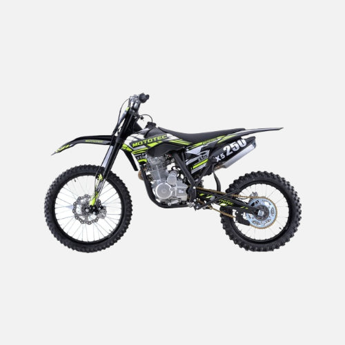 Mototec x5 250cc 4-stroke gas dirt bike, 250cc 4-stroke single cylinder air cooled motor, top speed 62mph, black