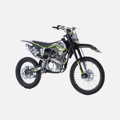 Mototec x5 250cc 4-stroke gas dirt bike, 250cc 4-stroke single cylinder air cooled motor, top speed 62mph, black