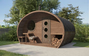 SaunaLife 8 Person G11 Outdoor Traditional Barrel Sauna with Changeroom Saunalife