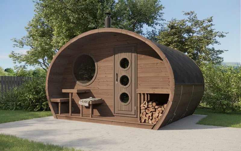SaunaLife 8 Person G11 Outdoor Traditional Barrel Sauna with Changeroom Saunalife