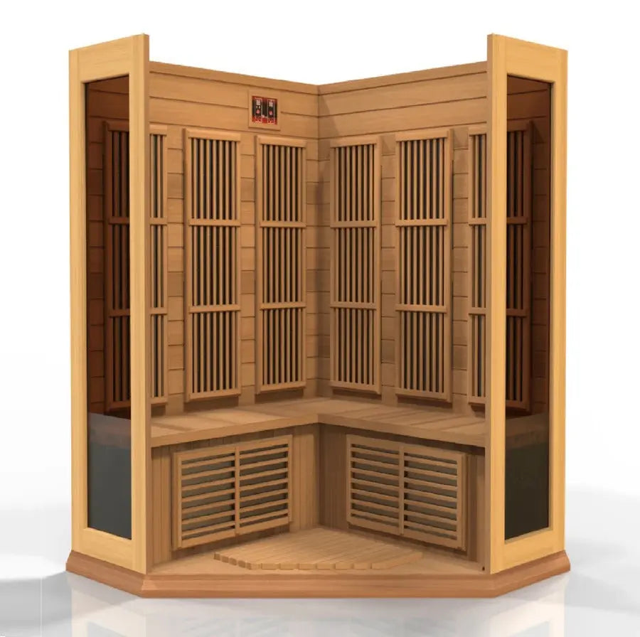 Maxxus 3-Person Avignon Edition Corner Near Zero EMF FAR Infrared Sauna | MX-K356-01-ZF-CED Golden Designs