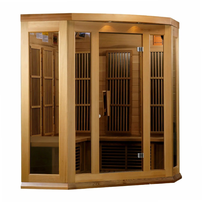 Maxxus 3-Person Avignon Edition Corner Near Zero EMF FAR Infrared Sauna | MX-K356-01-ZF-CED Golden Designs