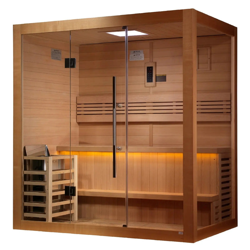 Golden Designs Forssa 3-Person Indoor Sauna Canadian Red Cedar Interior & Harvia Traditional Electric Heater Kit | GDI-7203-01 Golden Designs