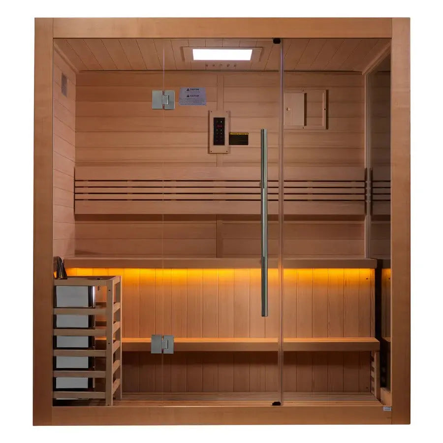 Golden Designs Forssa 3-Person Indoor Sauna Canadian Red Cedar Interior & Harvia Traditional Electric Heater Kit | GDI-7203-01 Golden Designs