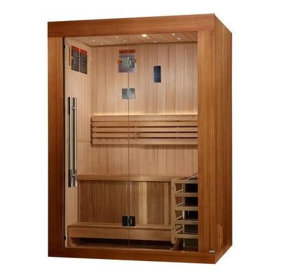 Golden Designs Sundsvall 2-Person Indoor Sauna & Harvia Traditional Electric Heater Kit | GDI-7289-02 Golden Designs