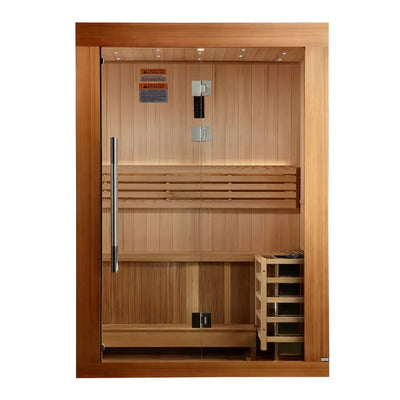 Golden Designs Sundsvall 2-Person Indoor Sauna & Harvia Traditional Electric Heater Kit | GDI-7289-02 Golden Designs
