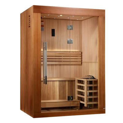 Golden Designs Sundsvall 2-Person Indoor Sauna & Harvia Traditional Electric Heater Kit | GDI-7289-02 Golden Designs