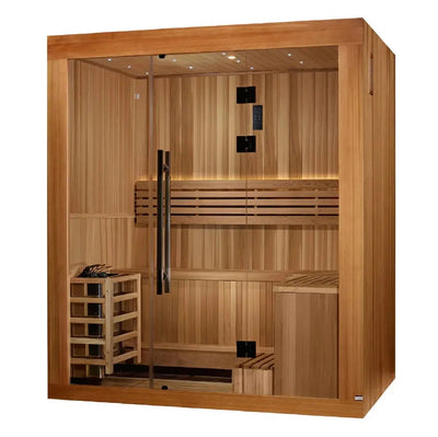 Golden Designs Copenhagen 3-Person Indoor Sauna & Harvia Traditional Electric Heater Kit | GDI-7389-02 Golden Designs