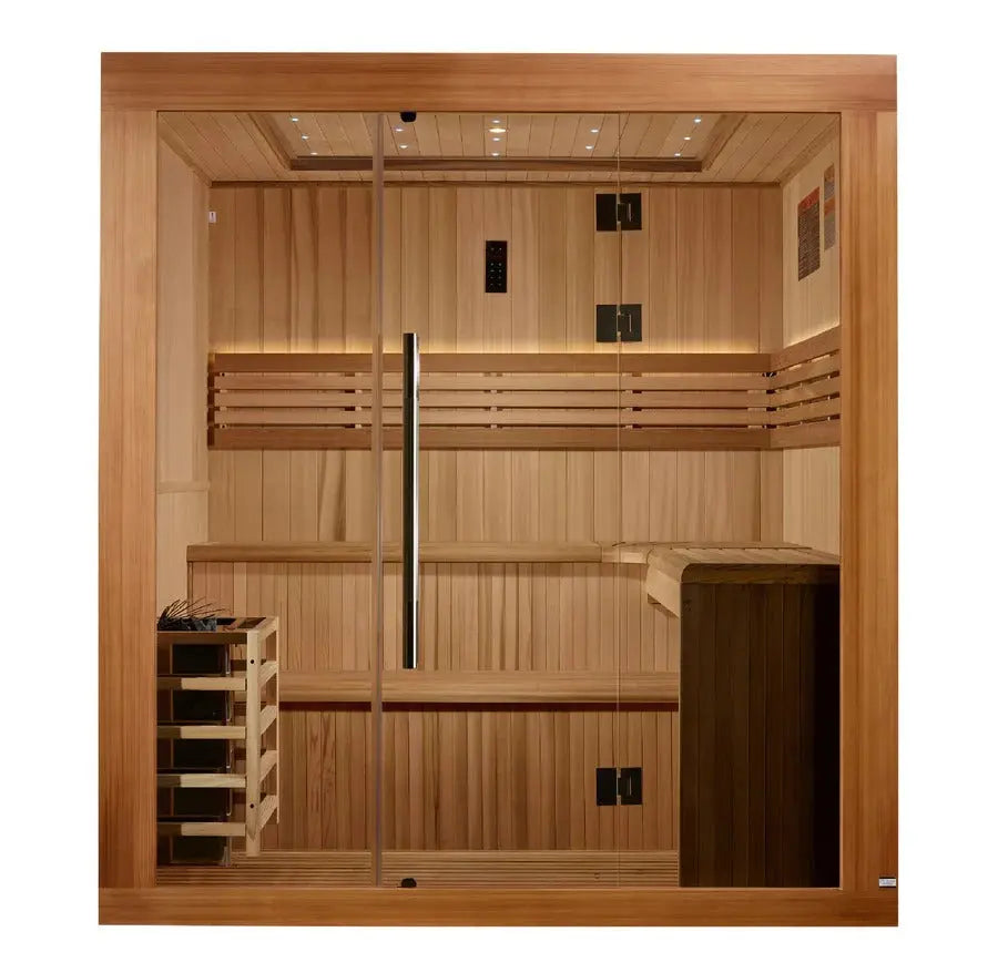 Golden Designs Osla 6-Person Indoor Sauna & Harvia Traditional Electric Heater Kit | GDI-7689-02 Golden Designs