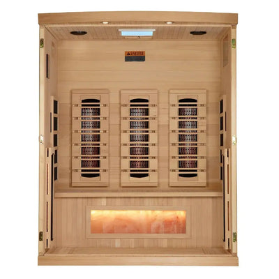 Golden Designs Reserve Edition 3-Person Full Spectrum Near Zero EMF FAR Infrared Sauna with Himalayan Salt Bar | GDI-8030-03 Golden Designs