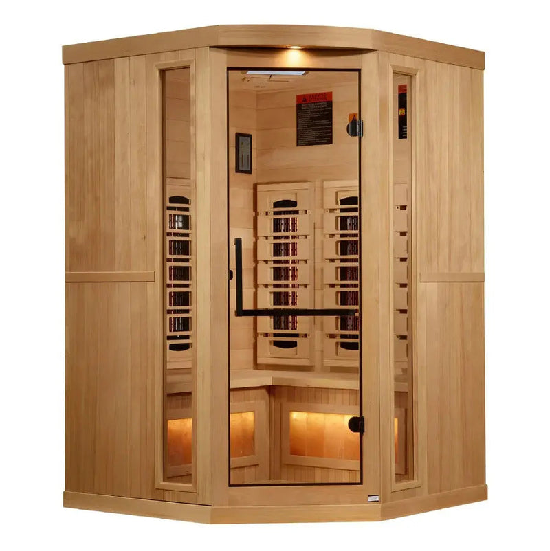 Golden Designs Reserve Edition 3-Person Corner Full Spectrum Near Zero EMF FAR Infrared Sauna w/ Himalayan Salt Bar | GDI-8035-03 Golden Designs