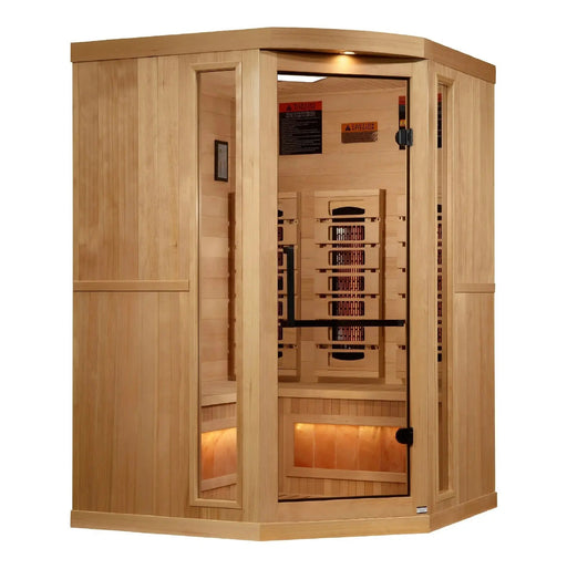 Golden Designs Reserve Edition 3-Person Corner Full Spectrum Near Zero EMF FAR Infrared Sauna w/ Himalayan Salt Bar | GDI-8035-03 Golden Designs