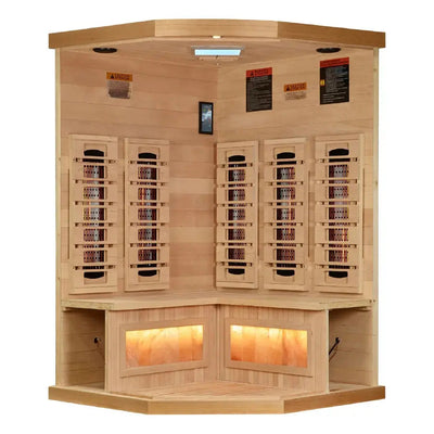 Golden Designs Reserve Edition 3-Person Corner Full Spectrum Near Zero EMF FAR Infrared Sauna w/ Himalayan Salt Bar | GDI-8035-03 Golden Designs