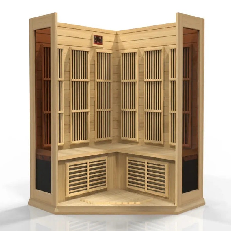 Maxxus 3 Person Corner Low EMF FAR Infrared Sauna Canadian Hemlock | MX-K356-01 Golden Designs