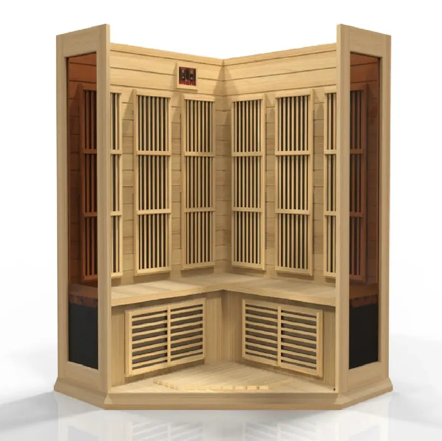 Maxxus 3 Person Corner Low EMF FAR Infrared Sauna Canadian Hemlock | MX-K356-01 Golden Designs