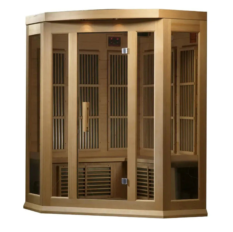 Maxxus 3 Person Corner Low EMF FAR Infrared Sauna Canadian Hemlock | MX-K356-01 Golden Designs