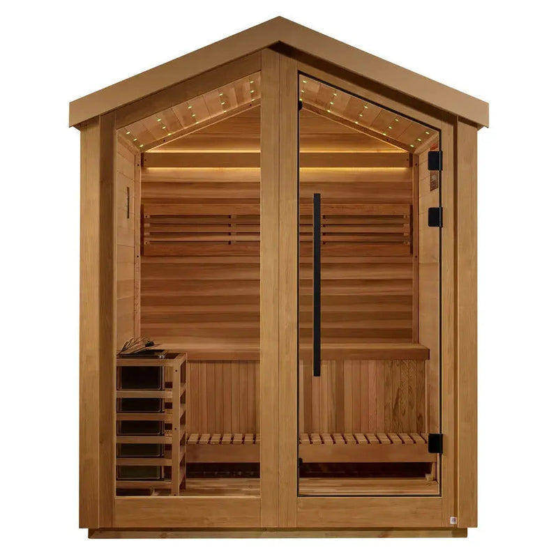 Golden Designs Savonlinna 3-Person Red Cedar Outdoor Sauna & Harvia Traditional Electric Heater Kit | GDI-8503-01 Golden Designs