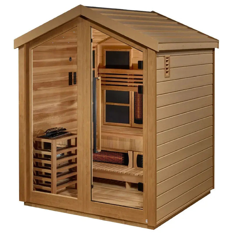 Golden Designs Loviisa 3-Person Hybrid Outdoor Sauna w/ Full Spectrum Infrared & Harvia Traditional Electric Heater Kit | GDI-8523-01 Golden Designs