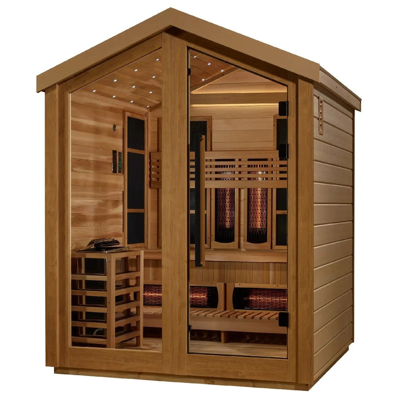 Golden Designs Loviisa 3-Person Hybrid Outdoor Sauna w/ Full Spectrum Infrared & Harvia Traditional Electric Heater Kit | GDI-8523-01 Golden Designs