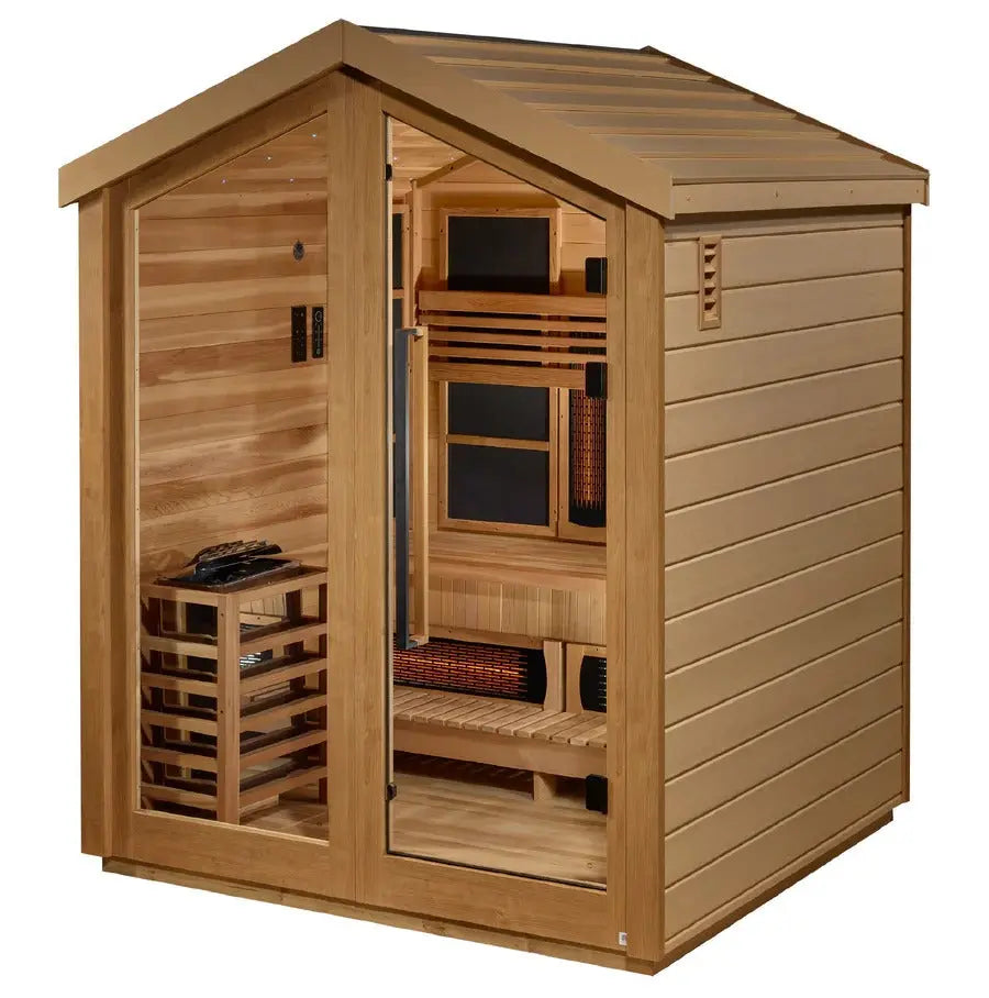 Golden Designs Loviisa 3-Person Hybrid Outdoor Sauna w/ Full Spectrum Infrared & Harvia Traditional Electric Heater Kit | GDI-8523-01 Golden Designs