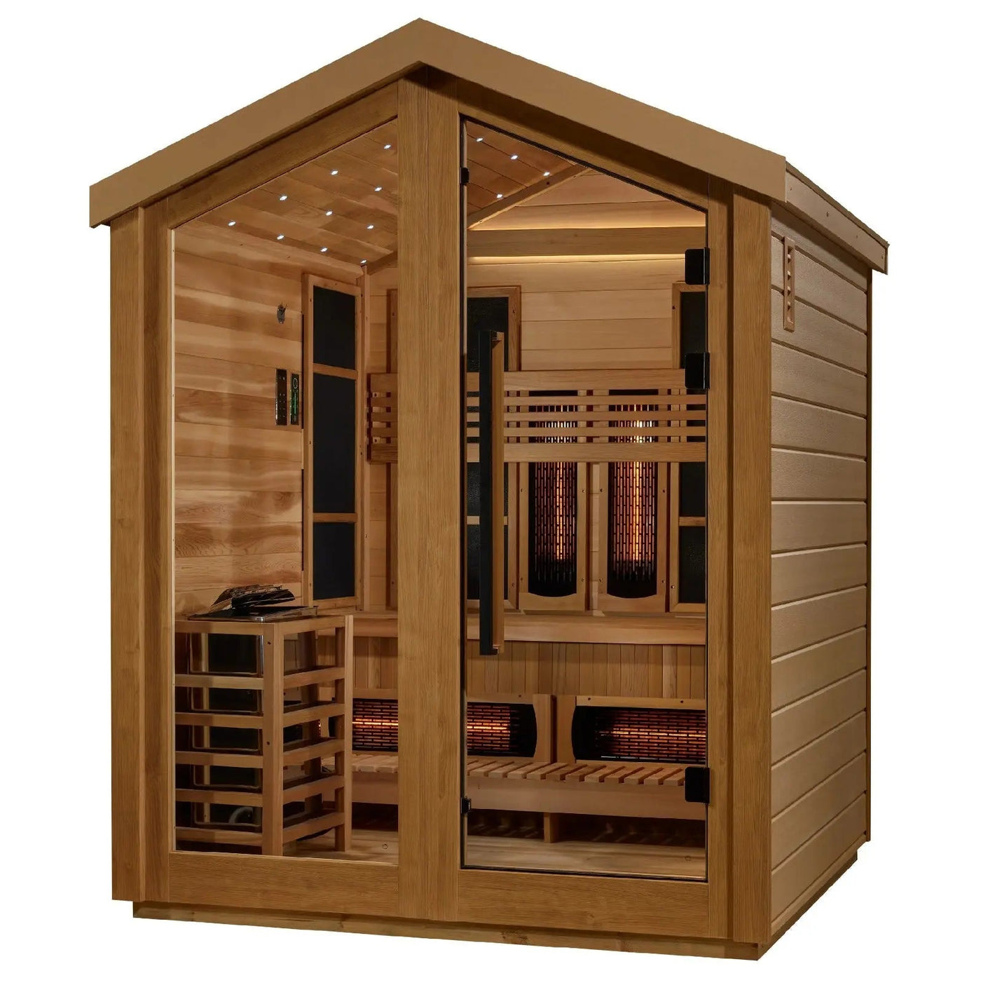 Golden Designs Loviisa 3-Person Hybrid Outdoor Sauna w/ Full Spectrum Infrared & Harvia Traditional Electric Heater Kit | GDI-8523-01 Golden Designs