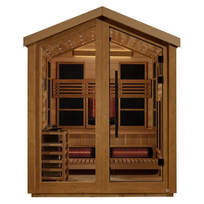 Golden Designs Loviisa 3-Person Hybrid Outdoor Sauna w/ Full Spectrum Infrared & Harvia Traditional Electric Heater Kit | GDI-8523-01 Golden Designs