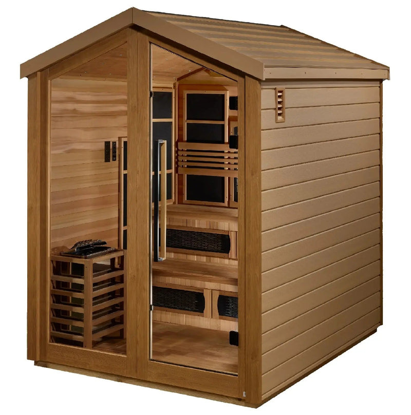 Golden Designs Kaskinen 6-Person Hybrid Outdoor Sauna w/ Full Spectrum Infrared & Harvia Traditional Electric Heater Kit | GDI-8526-01 Golden Designs