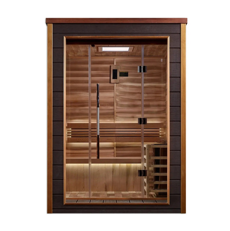Golden Designs Narvik 2-Person Cedar Outdoor Sauna & Harvia Traditional Electric Heater Kit | GDI-8202-01 Golden Designs