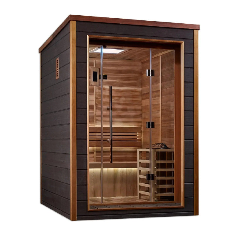 Golden Designs Narvik 2-Person Cedar Outdoor Sauna & Harvia Traditional Electric Heater Kit | GDI-8202-01 Golden Designs