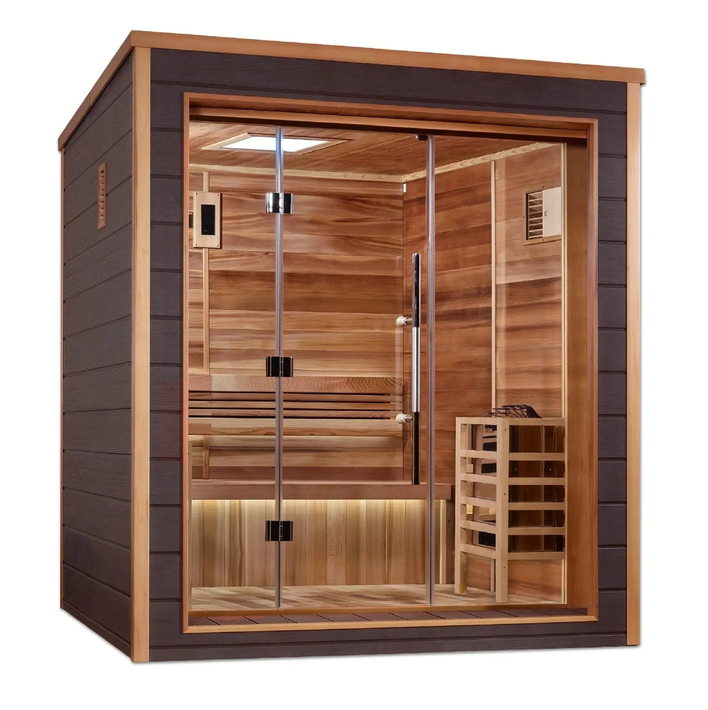 Golden Designs Drammen 3-Person Cedar Outdoor Sauna & Harvia Traditional Electric Heater Kit | GDI-8203-01 Golden Designs