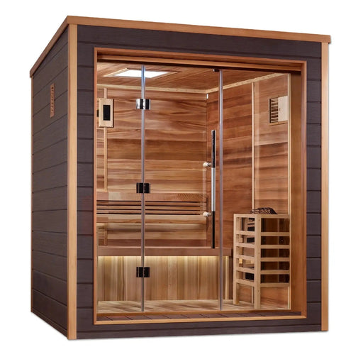 Golden Designs Drammen 3-Person Cedar Outdoor Sauna & Harvia Traditional Electric Heater Kit | GDI-8203-01 Golden Designs