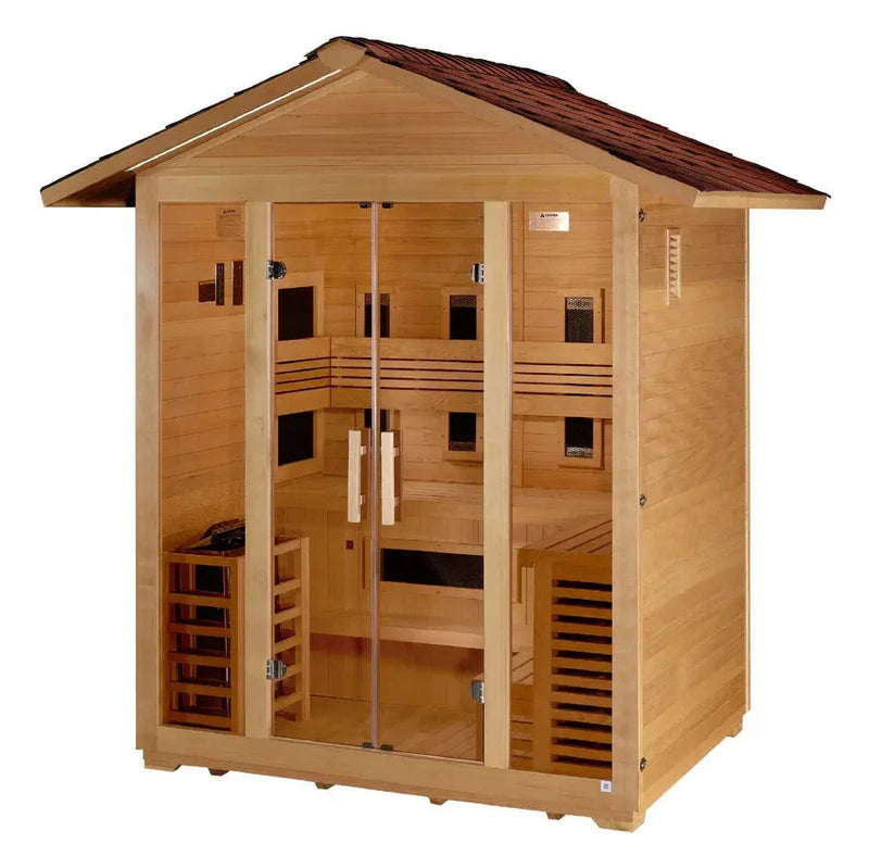 Golden Designs Gargellen 5-Person Hybrid Outdoor Sauna w/ Full Spectrum Infrared & Harvia Traditional Electric Heater Kit | GDI‐8125‐01 Golden Designs