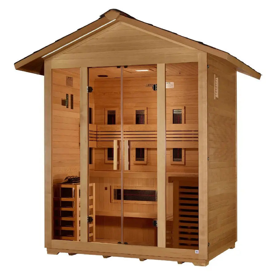 Golden Designs Gargellen 5-Person Hybrid Outdoor Sauna w/ Full Spectrum Infrared & Harvia Traditional Electric Heater Kit | GDI‐8125‐01 Golden Designs
