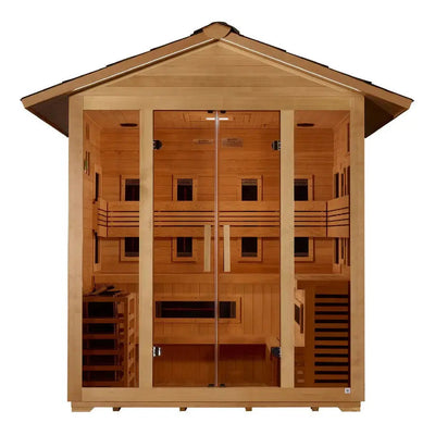 Golden Designs Gargellen 5-Person Hybrid Outdoor Sauna w/ Full Spectrum Infrared & Harvia Traditional Electric Heater Kit | GDI‐8125‐01 Golden Designs