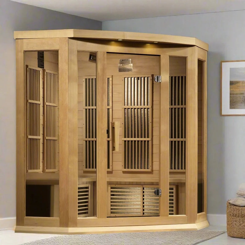 Maxxus 3 Person Corner Low EMF FAR Infrared Sauna Canadian Hemlock | MX-K356-01 Golden Designs