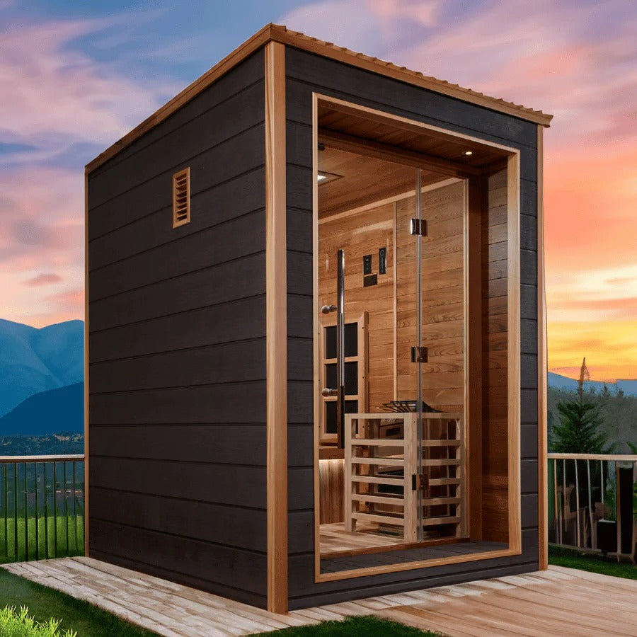 Golden Designs Nora 2 Person Hybrid (Full Spectrum IR or Traditional Stove) Outdoor Sauna | GDI-8222-01 Golden Designs