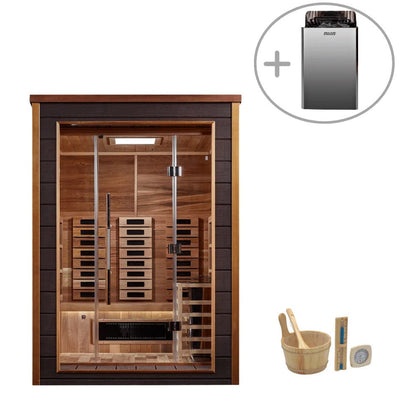 Golden Designs Nora 2 Person Hybrid (Full Spectrum IR or Traditional Stove) Outdoor Sauna | GDI-8222-01 Golden Designs